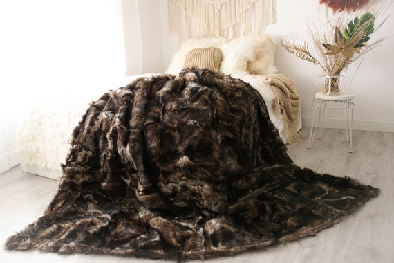 Luxurious Patchwork Toscana Sheepskin Real Fur Throw | Real Fur Blanket | Sheepskin throw | Boho Throw |2FU14