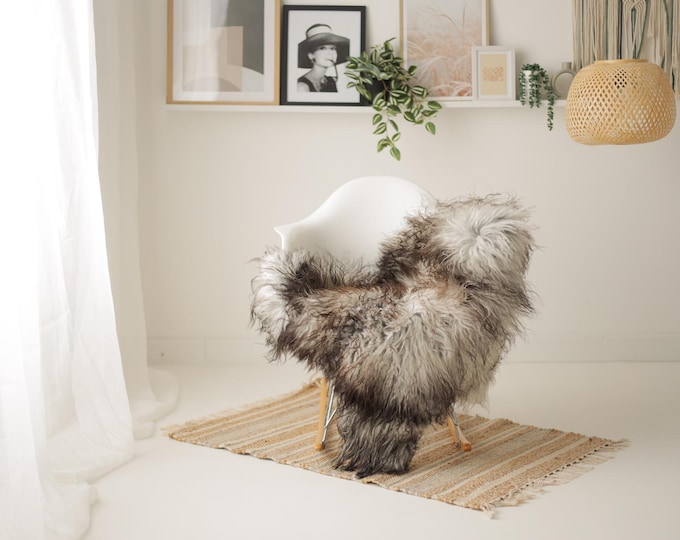 Real Icelandic Sheepskin Rug Scandinavian Decor Sofa Sheepskin throw Chair Cover Natural Sheep Skin Rugs Gray Brown #Iceland1610