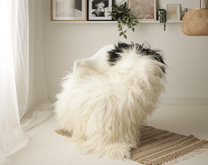 Real Icelandic Sheepskin Rug Scandinavian Decor Sofa Sheepskin throw Chair Cover Natural Sheep Skin Rugs Ivory Black #IS257