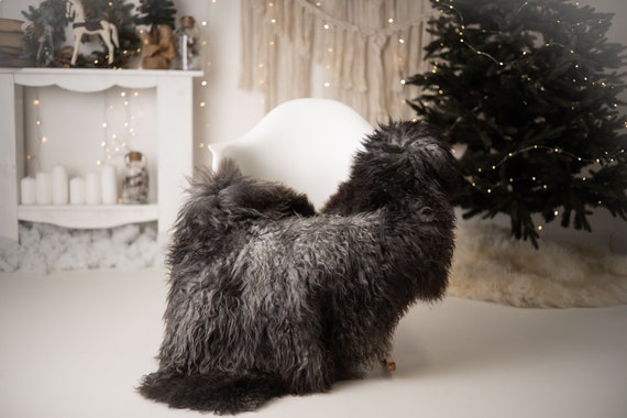 Real Sheepskin Rug Genuine Rare Gotland Sheepskin Rus - Curly Fur Rug Scandinavian Sheep skin - Curly Rug Gray Sheepskin #G79