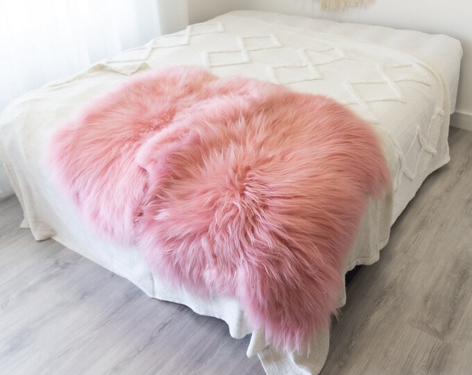 Double Baby Pink Sheepskin Rug | Long rug | Shaggy Rug | Chair Cover | Area Rug | Baby Pink Rug | Carpet | Baby Pink Throw | Sheep Skin