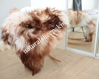 Real Icelandic Sheepskin Rug Super soft - white with brown tips