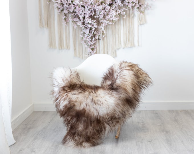 Real Icelandic Sheepskin Rug Pelt soft long fur Large Sheep Skin - Mouflon Black Chocolate Sheepskin Throw  Black Tips Cover Scandinavian