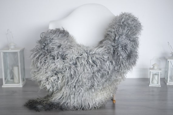 Real Sheepskin Rug Genuine Rare Gotland Sheepskin Rus - Curly Fur Rug Scandinavian Sheepvskin - Gray Sheepskin #1got8