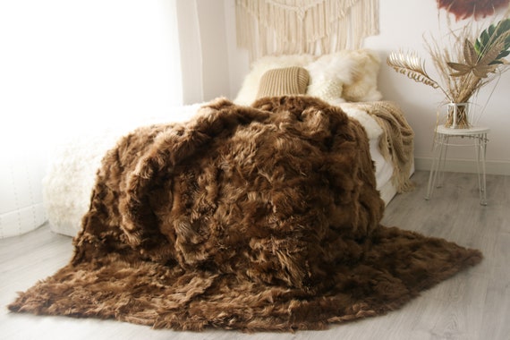 Luxurious Patchwork Toscana Sheepskin Real Fur Throw | Real Fur Blanket | Sheepskin throw | Boho Throw |2FU15