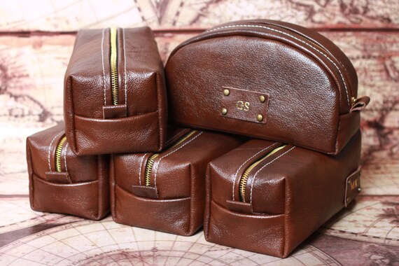 HANDMADE Personalized Men's Leather Toiletry Case Dopp Kit Shaving Bag OOAK - Gift for Father, Gift For Man, Gift For Boyfriend, Groom Gift