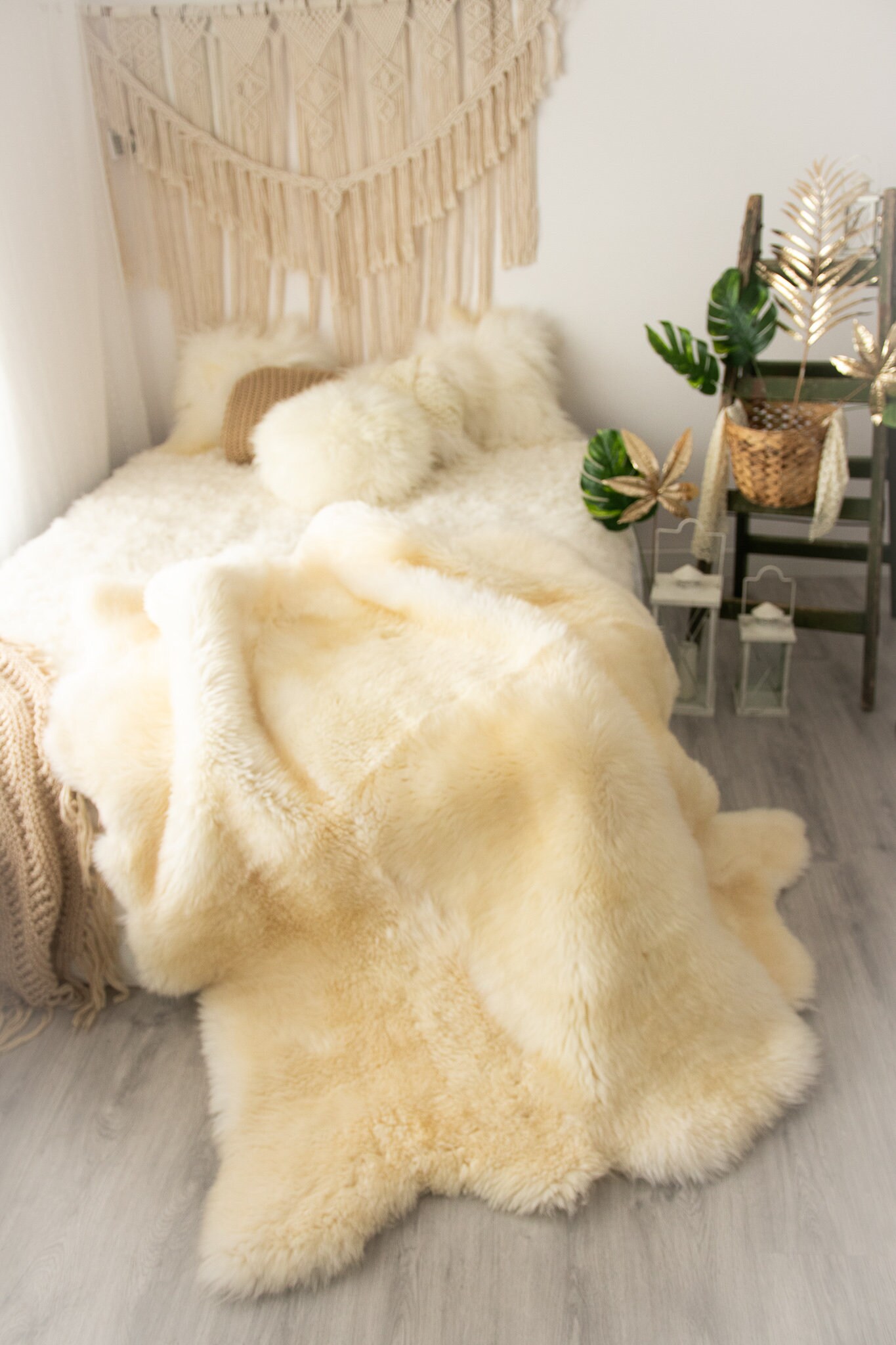Real Fur Sheepskin Throw Super Large Sheepskin Rug Boho Blanket