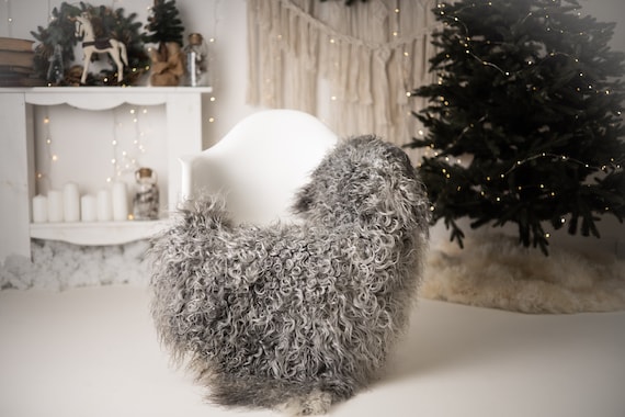 Real Sheepskin Rug Genuine Rare Gotland Sheepskin Rus - Curly Fur Rug Scandinavian Sheep skin - Curly Rug Gray Sheepskin #G70