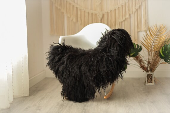 Real Icelandic Sheepskin Rug Scandinavian Decor Sofa Sheepskin throw Chair Cover Natural Sheep Skin Rugs Black#Iceland18