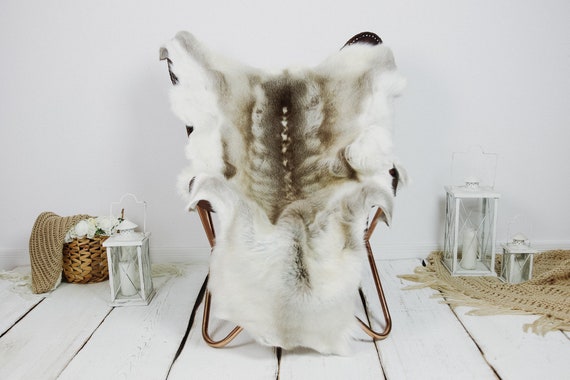 Reindeer Hide | Reindeer Rug | Reindeer Skin | Throw XXL EXTRA LARGE - Scandinavian Style Christmas Decor Brown White Hide #Kre3