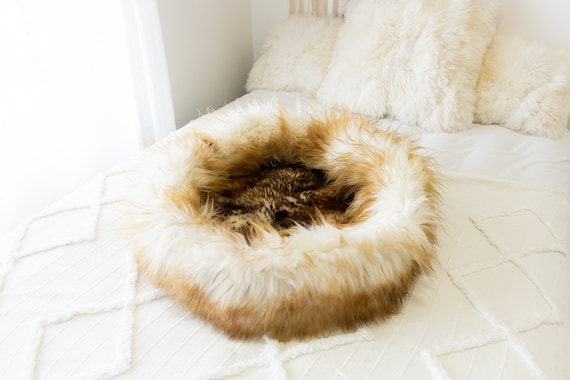 Sheepskin Cat Bed Or Dog Bed Cat Cave Unique Pet Bed Cat House Pet Furniture Hand Made With Genuine Real Sheepskin XXL Extra Large #Bed33