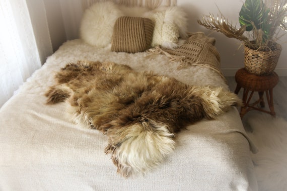 Real Sheepskin Rug Shaggy Rug Chair Cover Sheepskin Throw Sheep Skin Ivory Brown Sheepskin Home Decor Rugs #OCTHER72