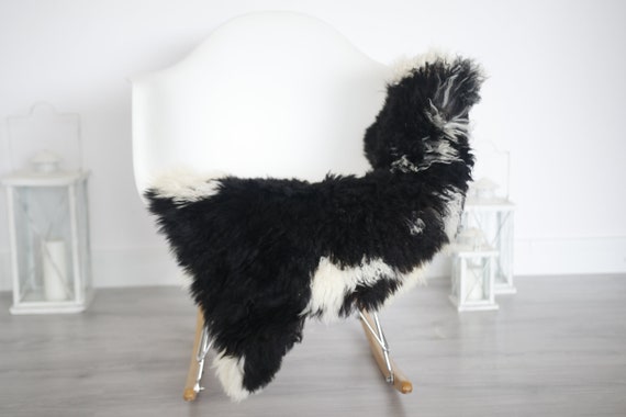Genuine Rare Tuscan Lamb Sheepskin Rug - Curly Fur Rug - Natural Sheepskin - White Black Sheepskin | Small Sheepskin #5margot16