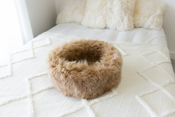 Sheepskin Cat Bed Or Dog Bed Cat Cave Unique Pet Bed Cat House Pet Furniture Hand Made With Genuine Real Sheepskin XXL Extra Large #Bed2