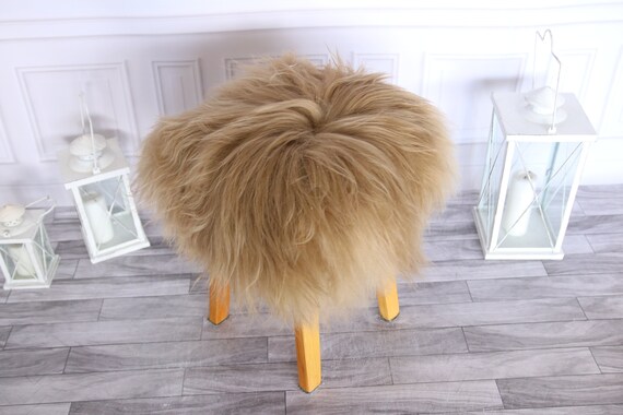 Stool Cover | Sheepskin Stool Cover | Round Stool Cover | Furry Stool | Scandinavian Decor | Ottoman Cover - blonde