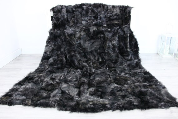 Luxurious Toscana Sheepskin Real Fur Throw | Real Fur Blanket | Sheepskin throw | Gray throw |Fu74