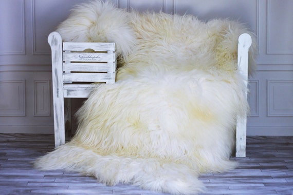 Genuine Natural ICELANDIC SHEEPSKIN RUG, Throw, Triple - Square - Creamy White