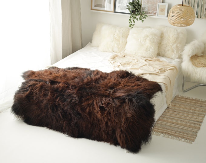 Quad Black Brown Icelandic Sheepskin Rug | Long rug | Shaggy Rug | Chair Cover | Area Rug | Ivory Gray Rug | 24POL19