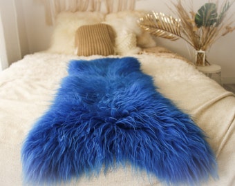 Genuine Natural Indigo Sheepskin Rug Sheepskin Throw  Scandinavian Style | Scandinavian Rug | Indigo  Sheepskin