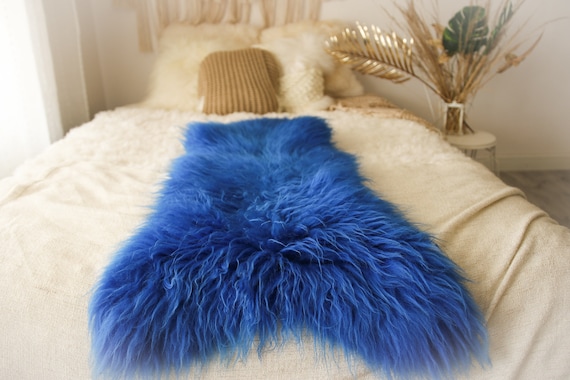Genuine Natural Indigo Sheepskin Rug Sheepskin Throw Scandinavian Style | Scandinavian Rug | Indigo Sheepskin