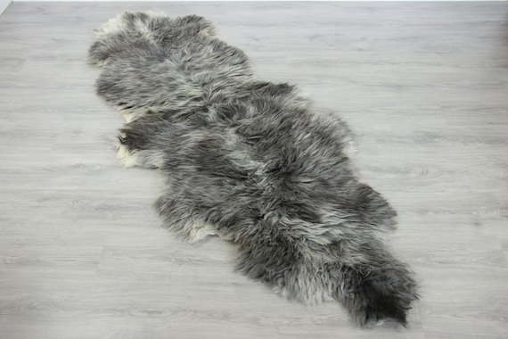 Double Sheepskin Rug Long rug Large Sheepskin Throw Chair Cover Runner Rug Carpet Gray Sheepskin Sheep Skin Rug | 2double6