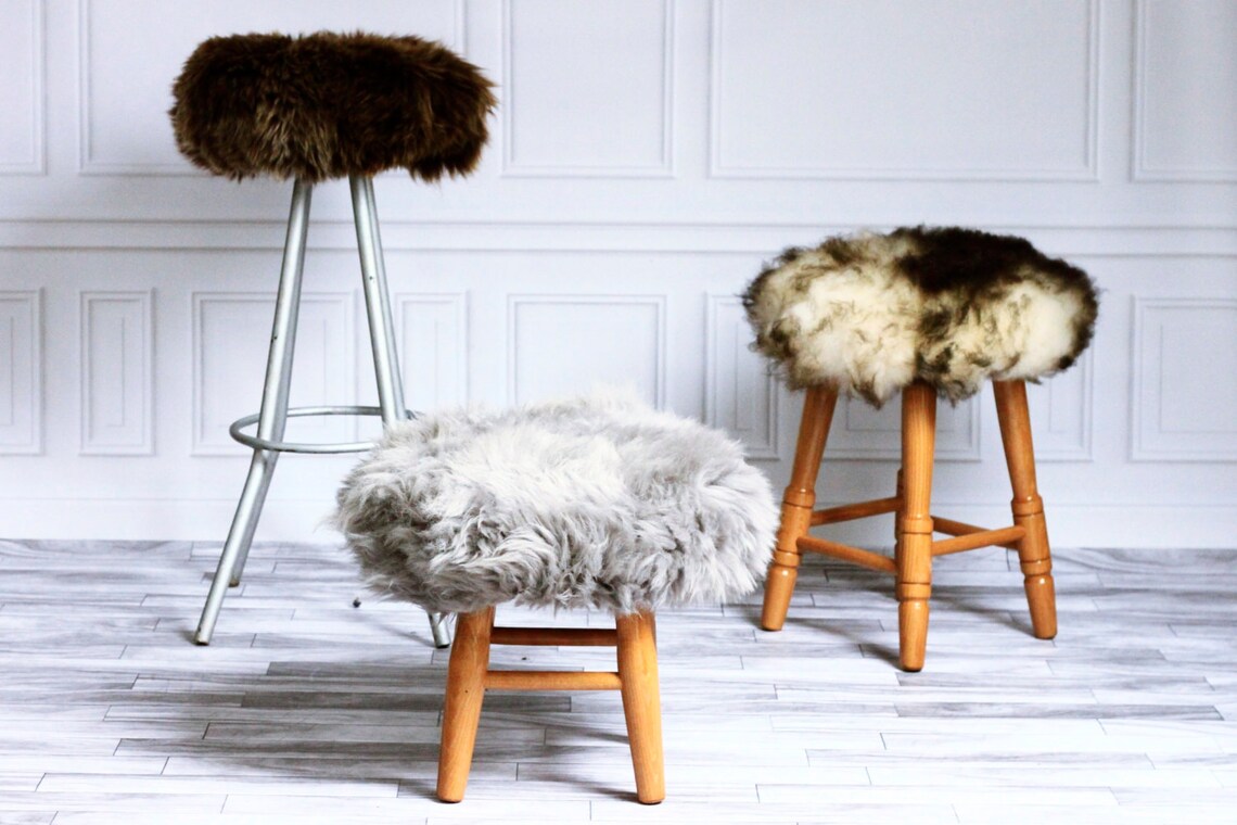 Sheepskin Stool Cover Round Stool Cover Furry Stool Etsy UK