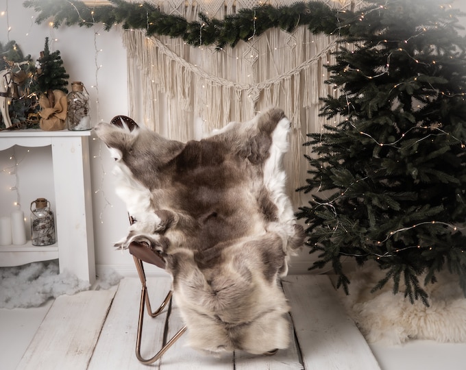 Reindeer Hide | Reindeer Rug | Reindeer Skin | Throw XXL EXTRA LARGE - Scandinavian Style Christmas Decor Brown White Hide #Reeinder122