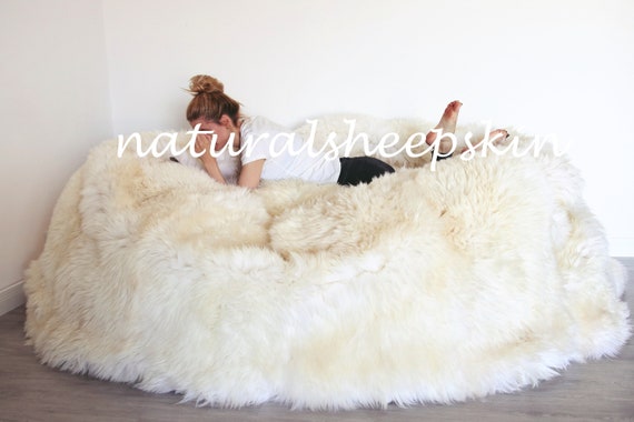 Huge Bean Bag Bed Creamy White Sheepskin Bean Bag Etsy