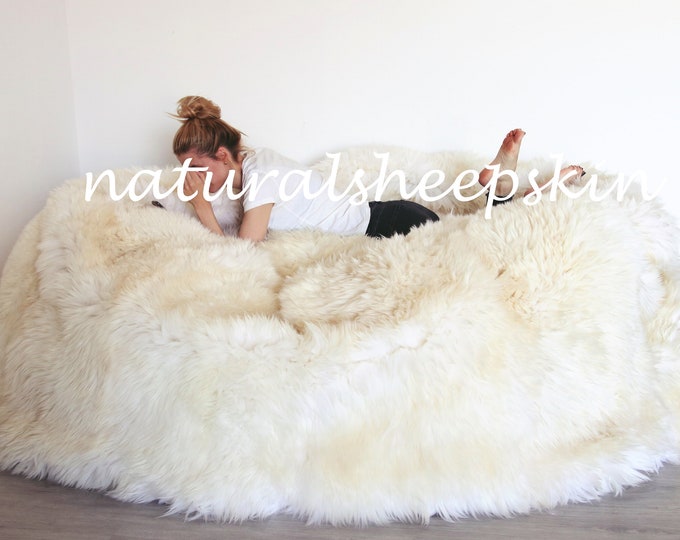 Huge Bean bag bed Creamy White | Sheepskin Bean Bag | Sheepskin Pouf | Fur Bean Bag Giant Bean Bag Furry Bean Bag | Bean Bag | Beanbag |