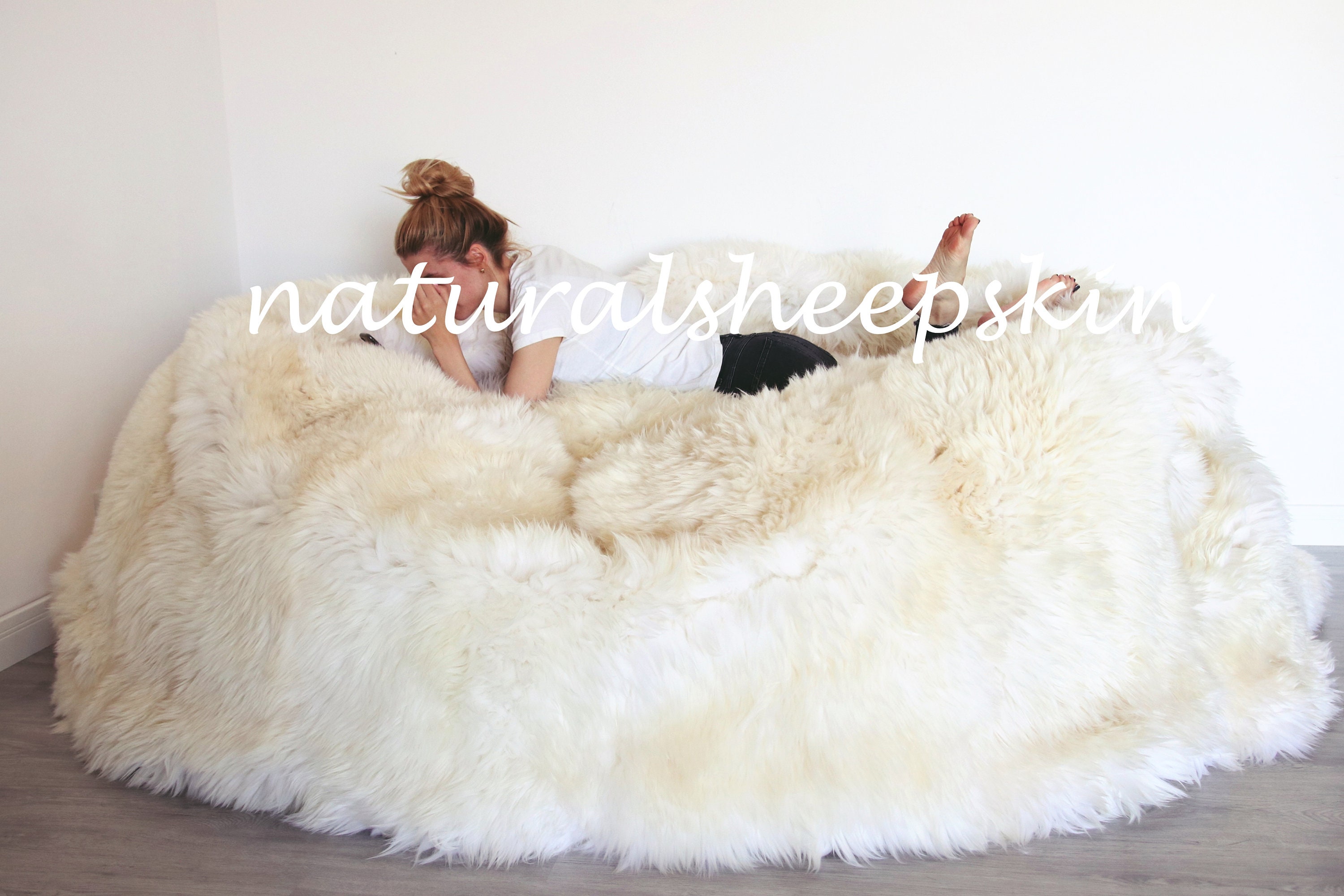 huge bean bag bed creamy white  sheepskin bean bag