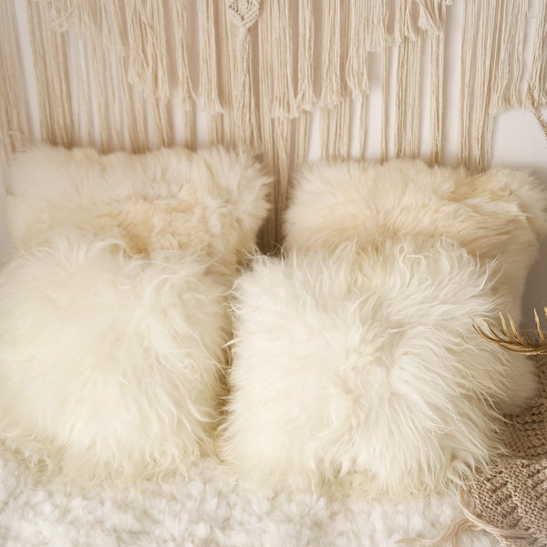 EN VENTE beau coussin décoratif en peau de mouton véritable blanc crème naturel des deux côtés fourrure Style scandinave oreiller islandais