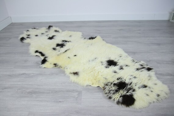 Double Sheepskin Rug | Long rug | Shaggy Rug | Chair Cover | Runner Rug | Carpet | Beige Black Sheepskin | Sheepskin Rug | LUSZY14