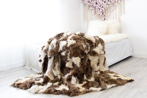 Luxurious Patchwork Toscana Sheepskin Real Fur Throw | Real Fur Blanket | Sheepskin throw | Sheepskin Blanket | Boho Throw |FuFu45