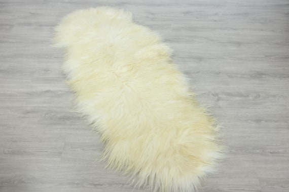 Double Icelandic Sheepskin Rug Long rug Sheepskin Throw Chair Cover Runner Rug Carpet White Ivory Sheepskin Sheep Skin Rug | 2double5