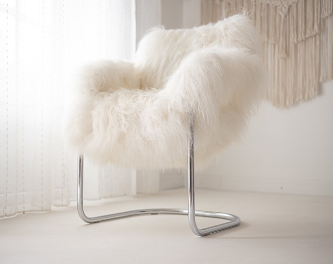 Exclusive Vintage Mid Century ICELANDIC Sheepskin Chair chrome, metal