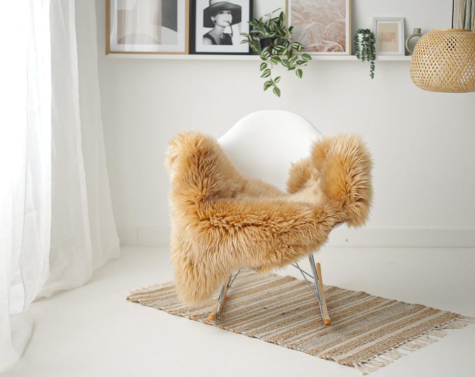 Real Sheepskin Rug Shaggy Rug Chair Cover Scandinavian Home Sheepskin Throw Sheep Skin Light Brown Sheepskin Home Decor Rugs #Mher165