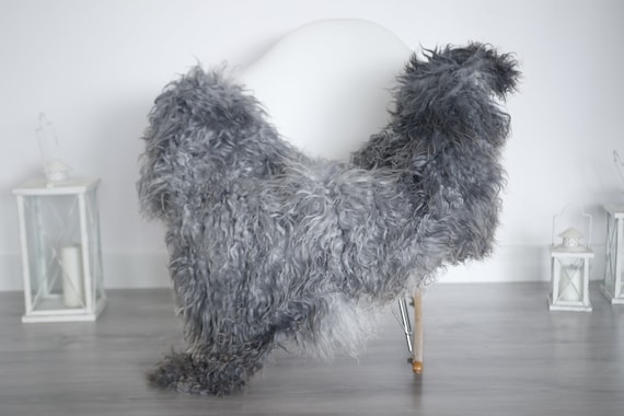 Real Sheepskin Rug Genuine Rare Gotland Sheepskin Rus - Curly Fur Rug Scandinavian Sheepvskin - Gray Sheepskin #1got3