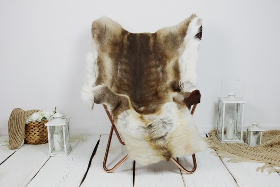 Reindeer Hide | Reindeer Rug | Reindeer Skin | Throw XXL EXTRA LARGE - Scandinavian Style Christmas Decor Brown White Hide #Kre6