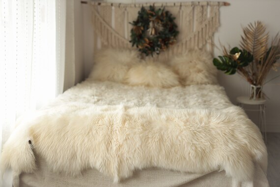 Double Sheepskin Rug | Long rug | Shaggy Rug | Chair Cover | Runner Rug | Ivory Rug | Beige Sheepskin