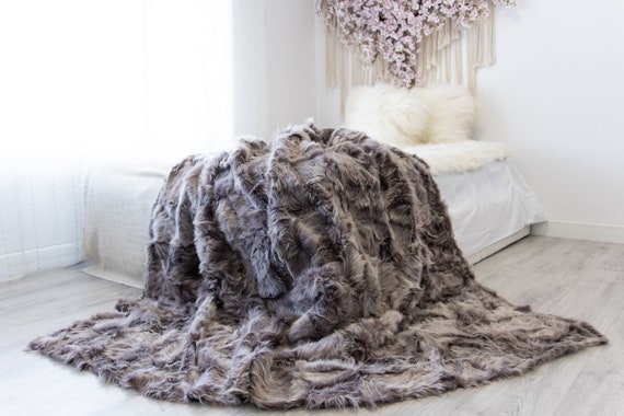 Luxurious Patchwork Toscana Sheepskin Real Fur Throw | Real Fur Blanket | Sheepskin throw | Sheepskin Blanket | Boho Throw |FuFu46