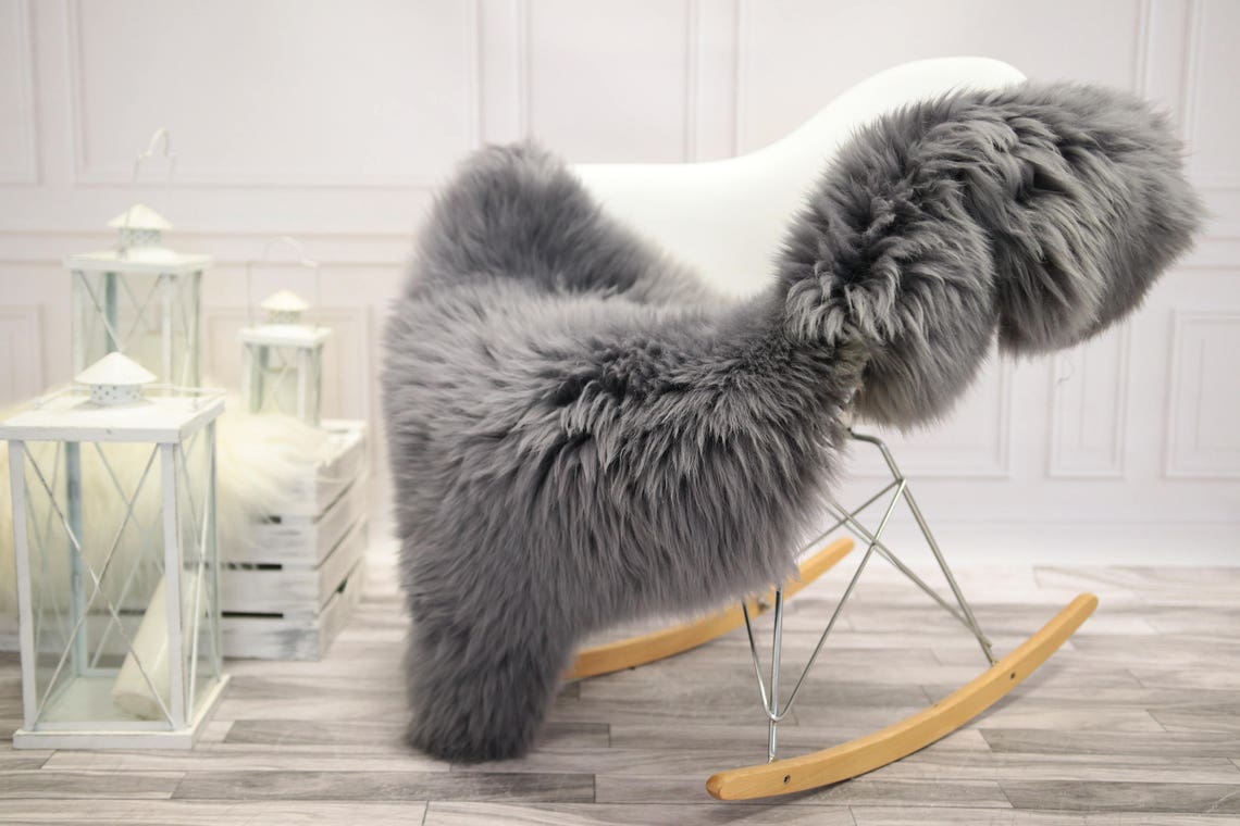Genuine Natural Gray Sheepskin Rug Sheepskin Throw Chair Etsy