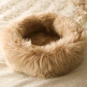 Sheepskin Cat bed | Cat cave | pet bed | Dog Bed | Beige Cat bed | pet furniture | Beige dog bed | Genuine Real Sheepskin |