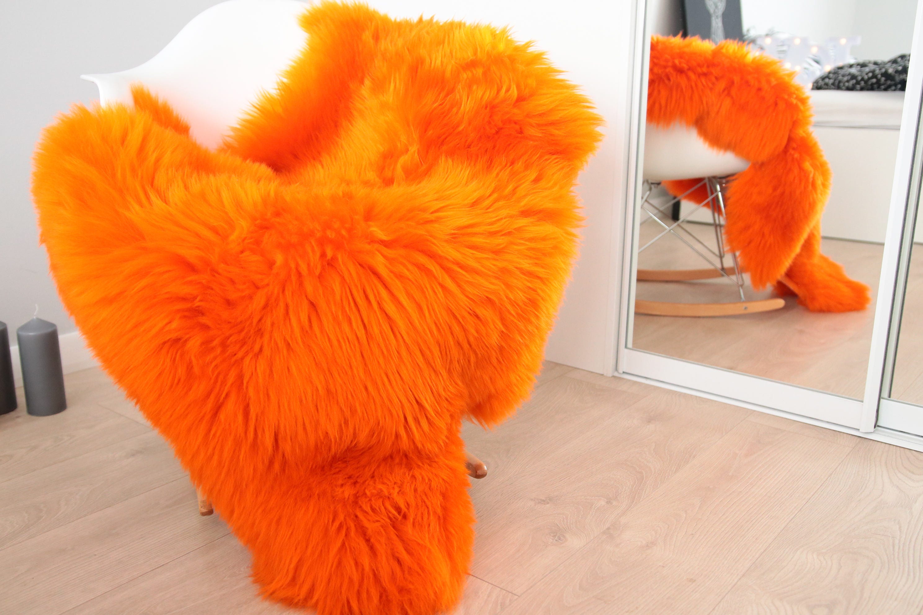 Genuine Natural Orange Sheepskin Rug Sheepskin Throw Scandinavian Style