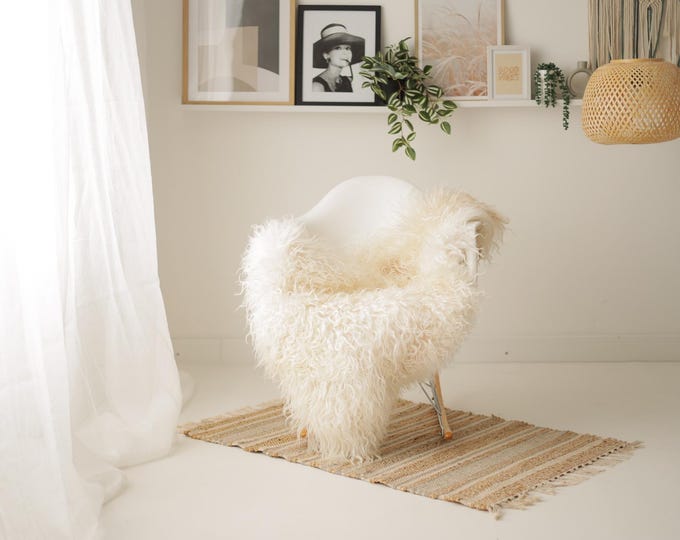 Real Icelandic Sheepskin Rug Scandinavian Decor Sofa Sheepskin throw Chair Cover Natural Sheep Skin Rugs Ivory Beige #Iceland1622