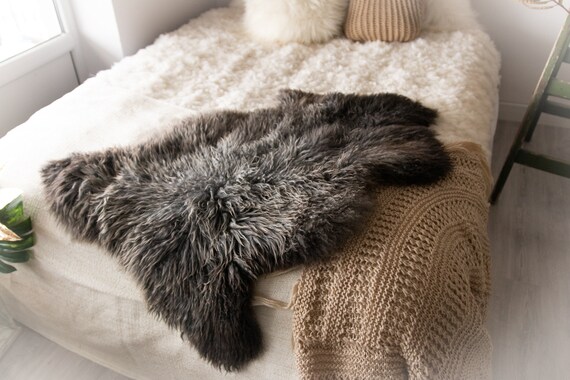 Real Sheepskin Rug Genuine Rare Gotland Sheepskin Rus - Curly Fur Rug Scandinavian Sheep skin - Gray Brown Sheepskin #Bohgot3
