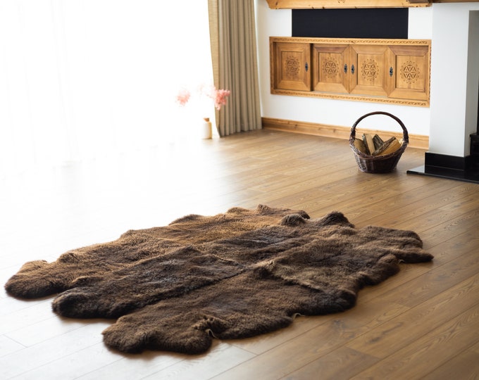 Real Fur Sheepskin Throw | Super Large | Sheepskin Rug | Boho Blanket | Merino Brown Sexto sheepskin Made Of 6 Sewn Sheepskins