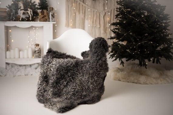 Real Sheepskin Rug Genuine Rare Gotland Sheepskin Rus - Curly Fur Rug Scandinavian Sheep skin - Curly Rug Gray Sheepskin #G73
