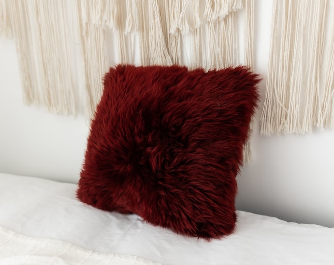 Vine Sheepskin Pillow  Beautiful Natural Vine Real Sheepskin Decorative Cushion Both Side Fur Scandinavian Style