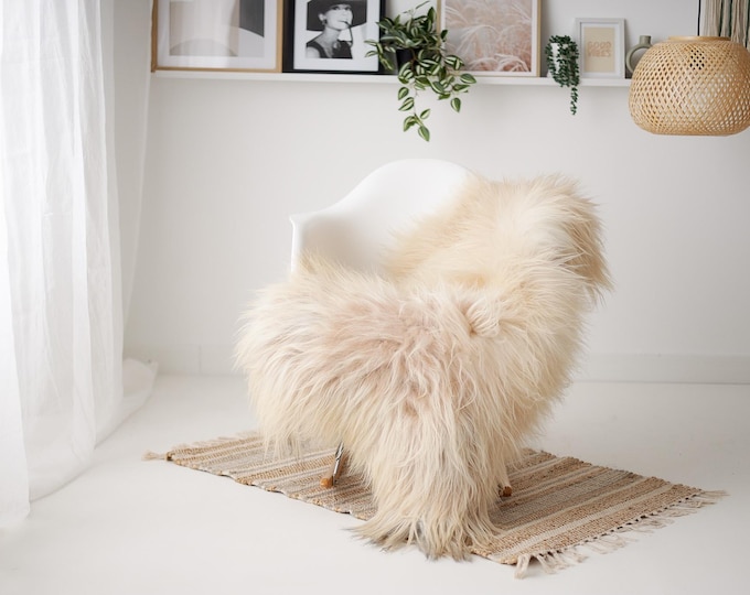Real Icelandic Sheepskin Rug Scandinavian Decor Sofa Sheepskin throw Chair Cover Natural Sheep Skin Rugs Beige #IS48