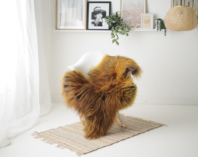 Real Icelandic Sheepskin Rug Scandinavian Decor Sofa Sheepskin throw Chair Cover Natural Sheep Skin Rugs Yellow Brown #Iceland1580